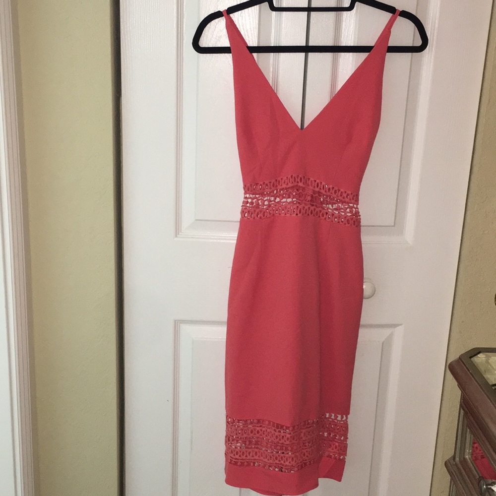 Coral cutout crisscross-detail dress. Size Small